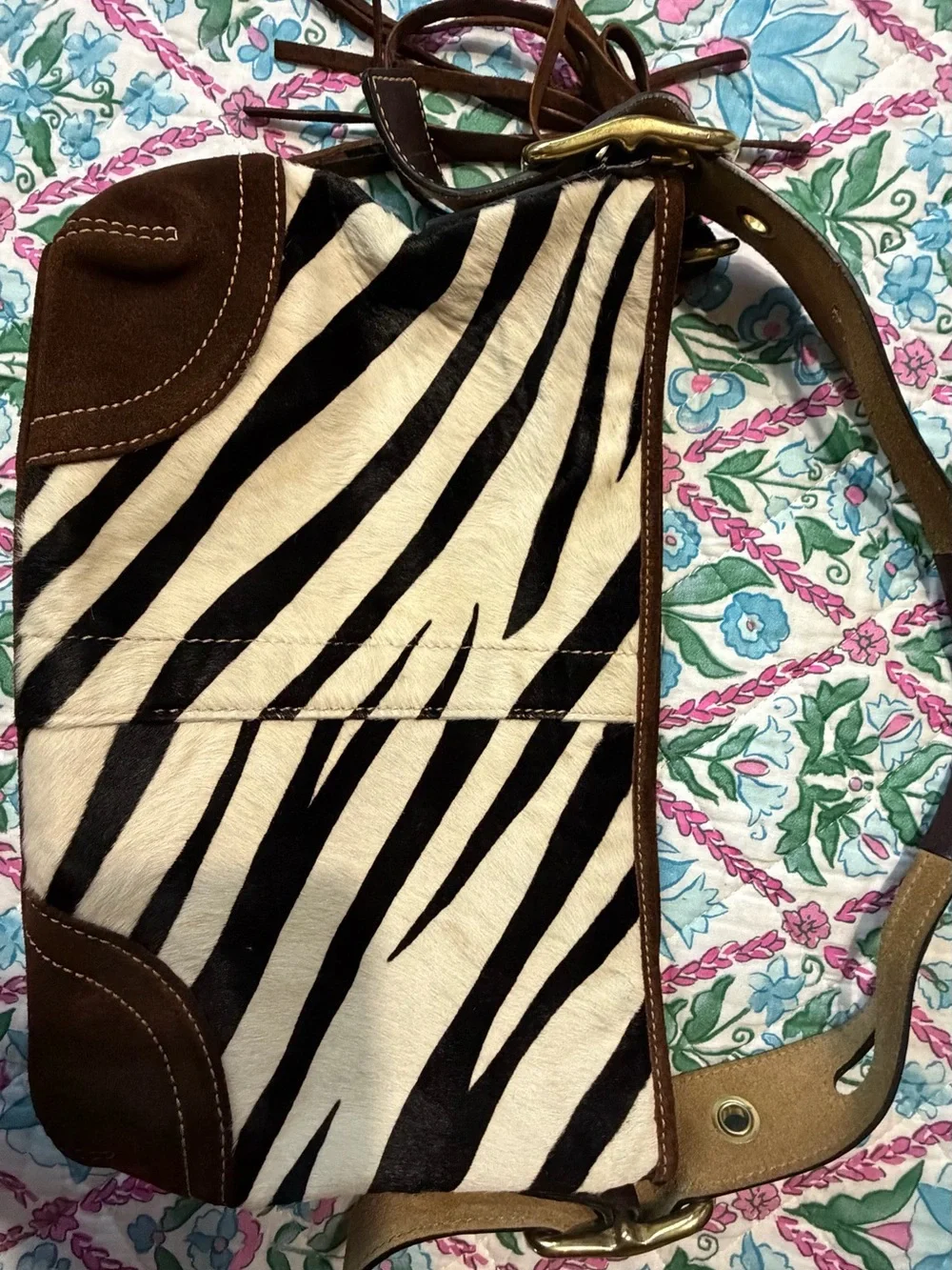 Coach Zebra Hair-On-Hide Shoulder Bag with Brown Suede Trim